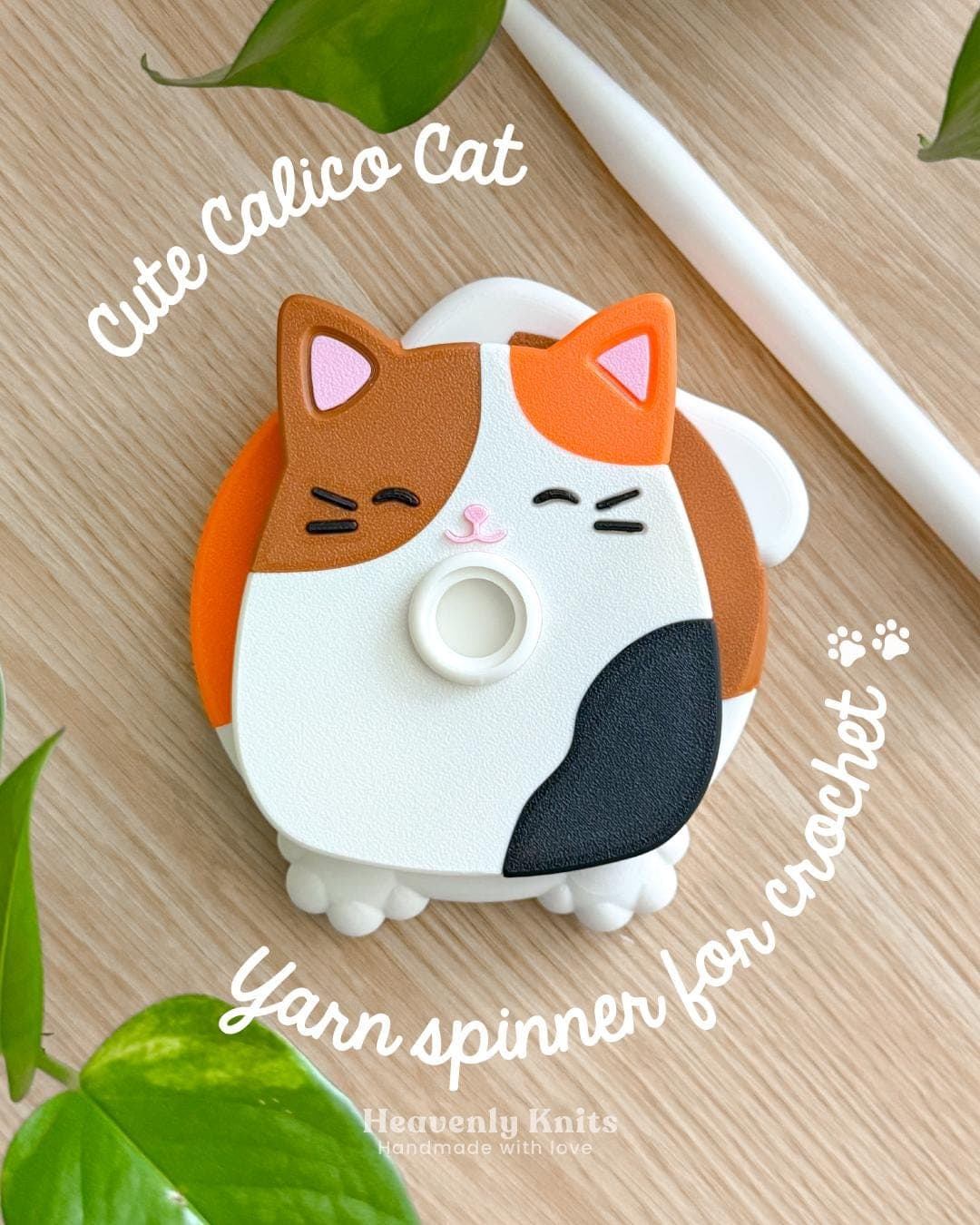 Calico Cat Yarn Spinner 3D, Detachable, No‑Tangle Yarn Holder