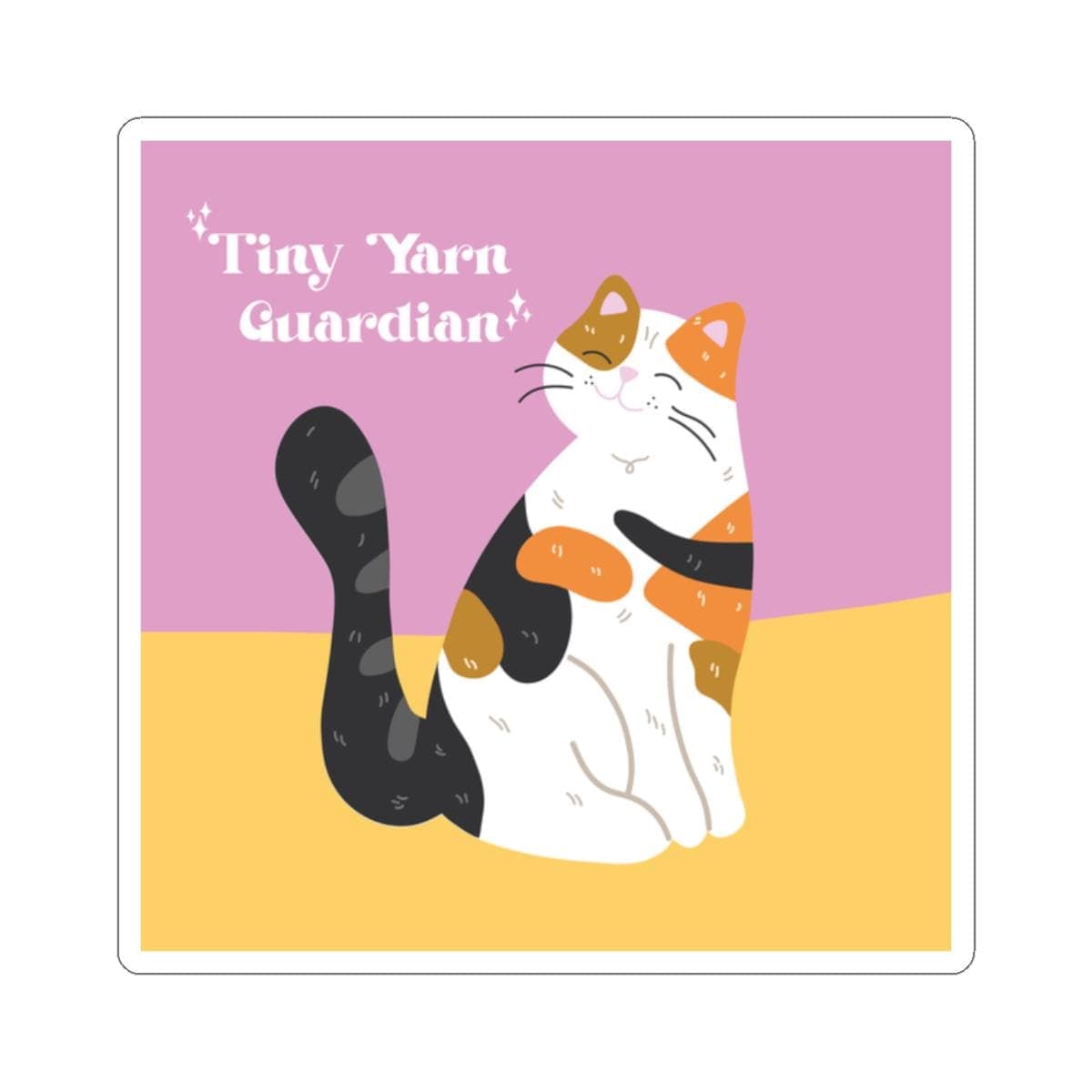Calico Cat Sticker, Tiny Yarn Guardian Illustration, Vinyl Decal For Laptops